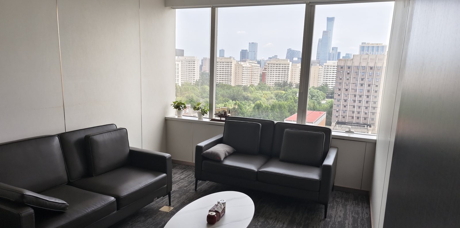 Our client lounge on the 12th floor, looking across to the towers of Beijing's central business district